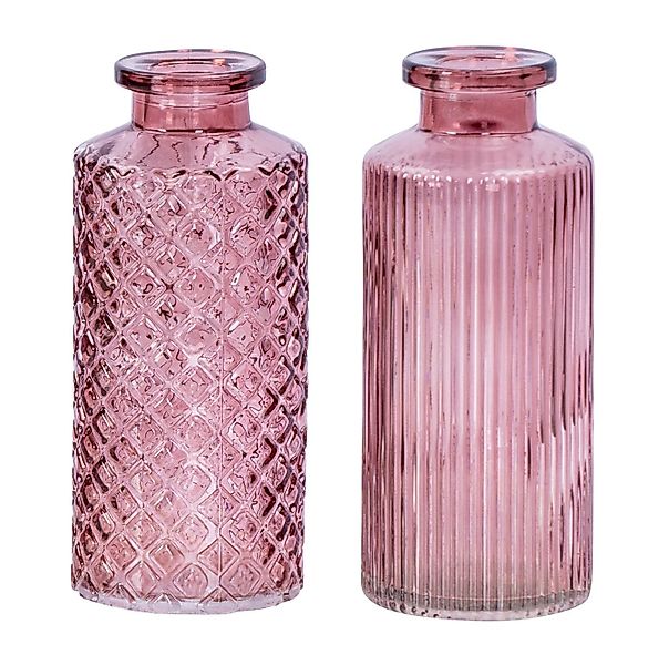Levandeo® Dekovase, 2er Set Vase Rosa H14cm Glas Blumenvase Tischdeko Frühl günstig online kaufen