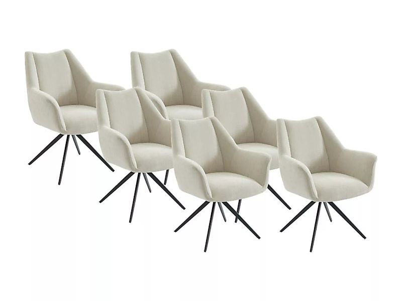 Stuhl mit Armlehnen 6er-Set - Stoff & schwarzes Metall - Beige - KARDESA vo günstig online kaufen