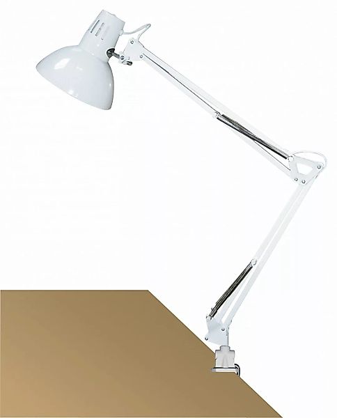 Schreibtischlampe weiß Metall klemmbar E27 Arno günstig online kaufen