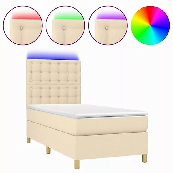 vidaXL Boxspringbett Boxspringbett mit Matratze LED Creme 90x200 cm Stoff B günstig online kaufen