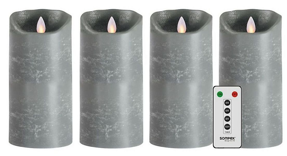 SOMPEX LED-Kerze Sompex Flame LED Echtwachskerzen 4er Set grau 18cm mit Fer günstig online kaufen