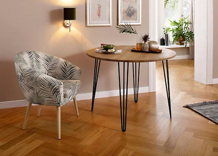 Home affaire Esstisch "Hairpin", aus massiver Eiche, mit Metallbeinen, Brei günstig online kaufen