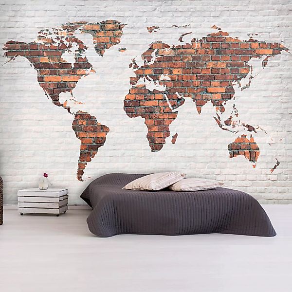 Fototapete - World Map: Brick Wall günstig online kaufen