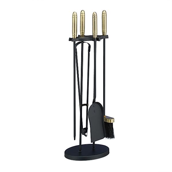 relaxdays Kamingarnitur 5-teiliges Kaminbesteck schwarz/gold günstig online kaufen