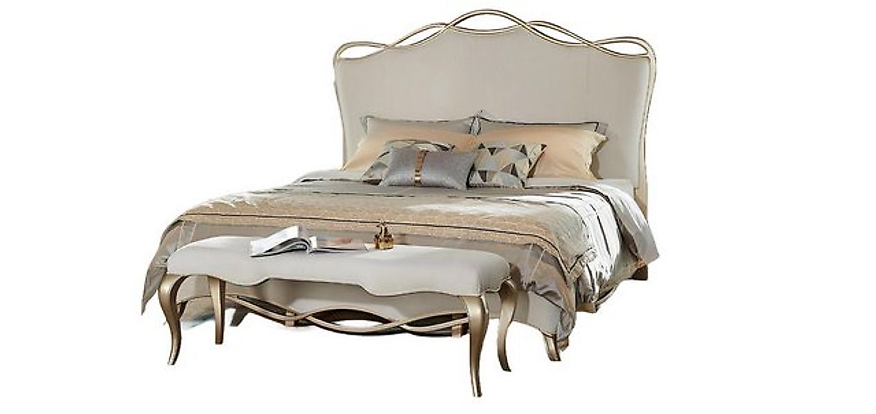 JVmoebel Bett Schlafzimmer Betten Textil Hotel Echtholz 180x200cm Weiß, Mad günstig online kaufen