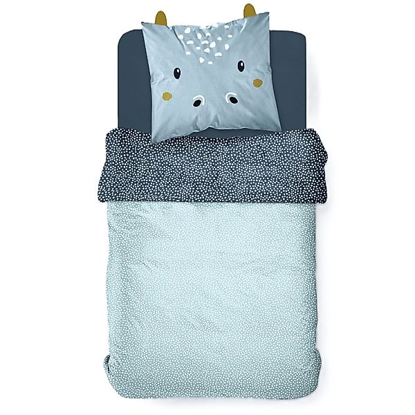 Familando Kinderbettwäsche "Happy Hippo" Nilpferd Blau günstig online kaufen