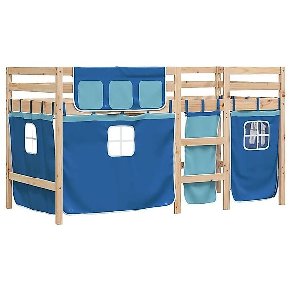 vidaXL Kinderhochbett mit Vorhängen Blau 90x200 cm Massivholz Kiefer 328381 günstig online kaufen