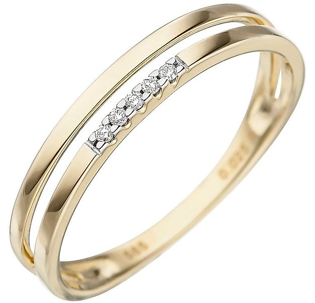 Schmuck Krone Diamantring Ring mit 5 Brillanten, 2-reihig, 585 Gelbgold, Go günstig online kaufen