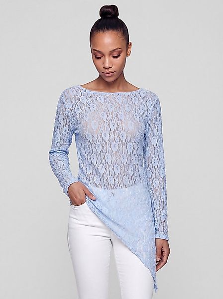 PEKIVESSA Spitzenshirt Langarm-Shirt aus Tüllspitze asymetrischer Schnitt günstig online kaufen