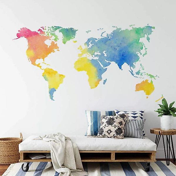 Wall-Art Wandtattoo »Aquarell Weltkarte Regenbogen«, (1 St.) günstig online kaufen
