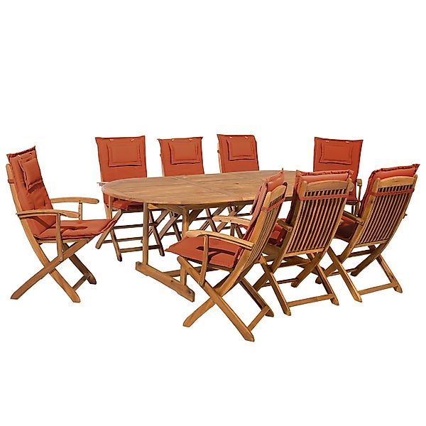 Beliani Gartentisch Set Heller Holzfarbton Rot 100x220x93 günstig online kaufen