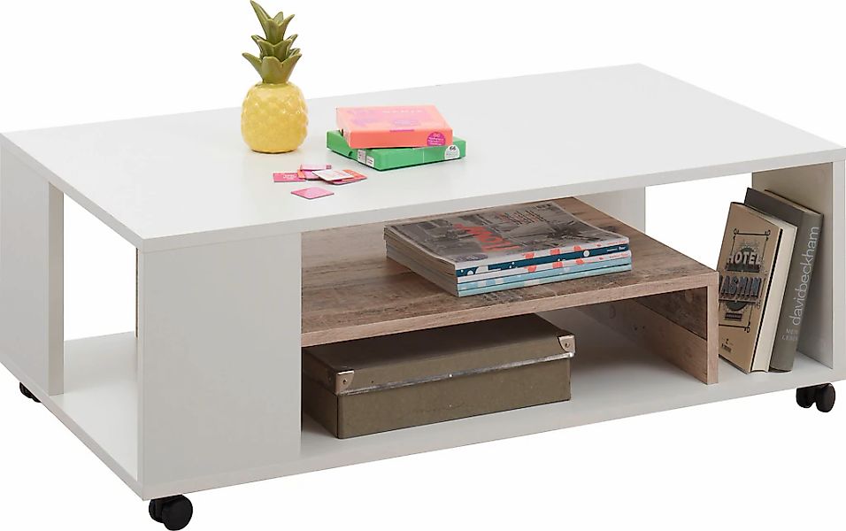 Stolkom Couchtisch "Bologna", rollbar, Wohnzimmertisch in weiß mit Ablage günstig online kaufen