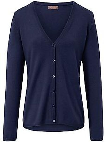 Strickjacke tiefem V-Ausschnitt Peter Hahn blau günstig online kaufen