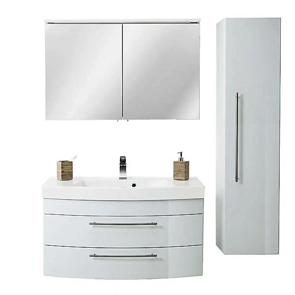 Badmöbel Set mit 100cm Waschtisch LUINO-02 LED-Spiegelschrank & Hochschrank günstig online kaufen