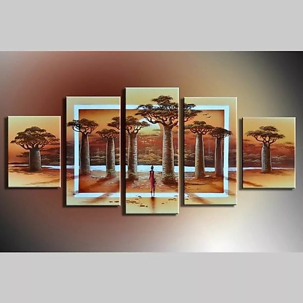 5 Leinwandbilder AFRIKA Life (3) 150 x 70cm Handgemalt günstig online kaufen