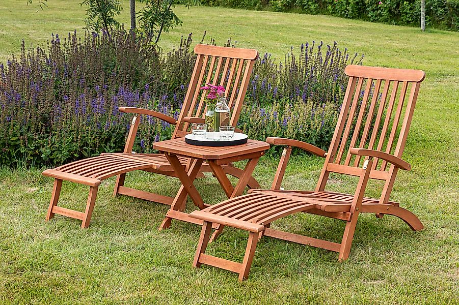 MERXX Gartensessel "Deckchair", (Set, 3 St., 2x Sessel, 1x Klapphocker), in günstig online kaufen
