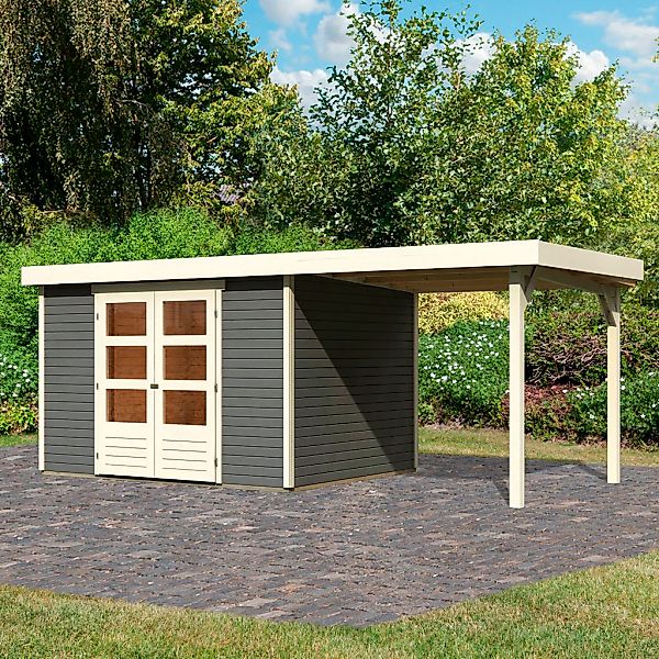Karibu Gartenhaus ""Arnis 5" SET anthrazit mit Anbaudach 2,40 m Breite" aus günstig online kaufen