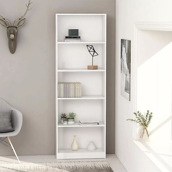 Bücherregal 5 Fächer Weiß 60 X 24 X 175 Cm Spanplatte günstig online kaufen