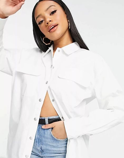 Calvin Klein Jeans – Hemdbluse aus Twill in Weiß günstig online kaufen