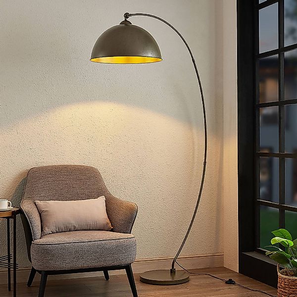 Lindby Bogenlampe Jonera, grau, Metall, E27, 185 cm hoch günstig online kaufen