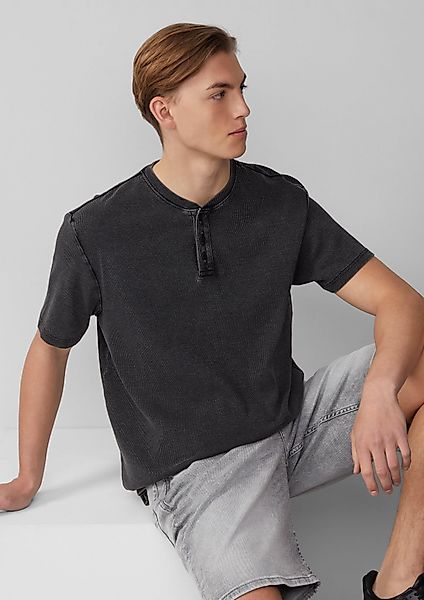 QS Kurzarmshirt Henley Shirt mit Rippstruktur günstig online kaufen