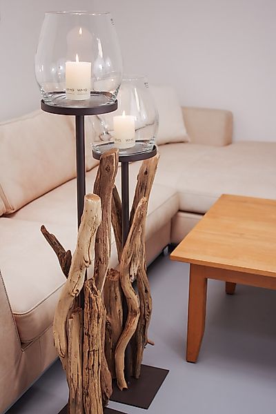 Treibholzwindlicht Raisa aus Teak 110 cm + Gratiszugabe Kerze Sand günstig online kaufen