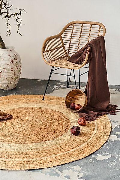 Tapiso Designteppich JUTE, rund, Höhe: 4 mm, 100% Naturfaser, Wohnzimmer, E günstig online kaufen