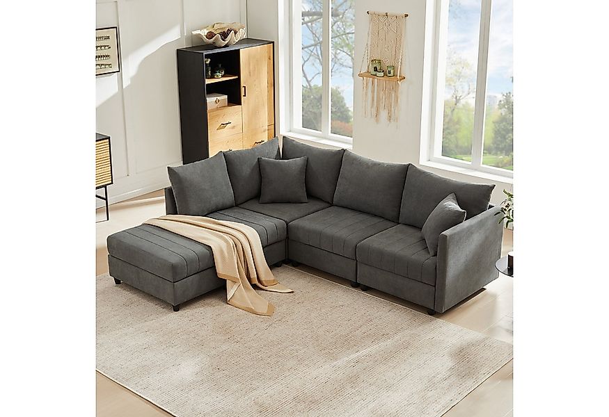 Merax Ecksofa 5-Sitzer Schlafsofa mit umwandelbarem Hocker, 1 Teile, Modula günstig online kaufen