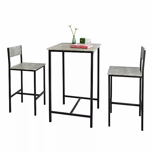 SoBuy 3-teilig Bartisch mit 2 Barhockern Esszimmer MDF Metall Grau OGT27-HG günstig online kaufen