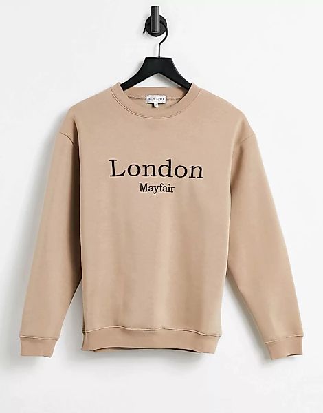 In The Style x Lorna Luxe – London – Oversized-Sweatshirt in Camel-Grün günstig online kaufen