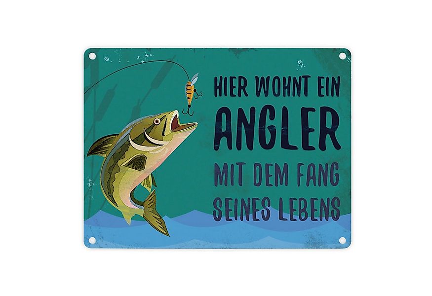 speecheese Metallschild Metallschilder und Spruch: Hier wohnt ein Angler Me günstig online kaufen