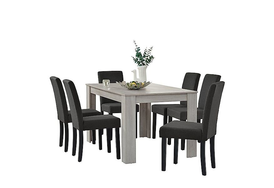 en.casa Essgruppe, (Set, 7-tlg., Esstisch mit 6 Stühlen), »Kramfors« Esstis günstig online kaufen