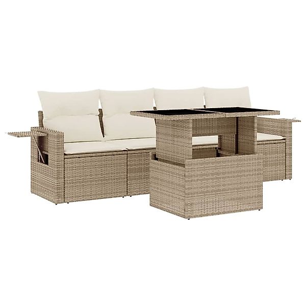 vidaXL 5-tlg Garten-Sofagarnitur mit Kissen Beige Poly Rattan Modell 237 günstig online kaufen