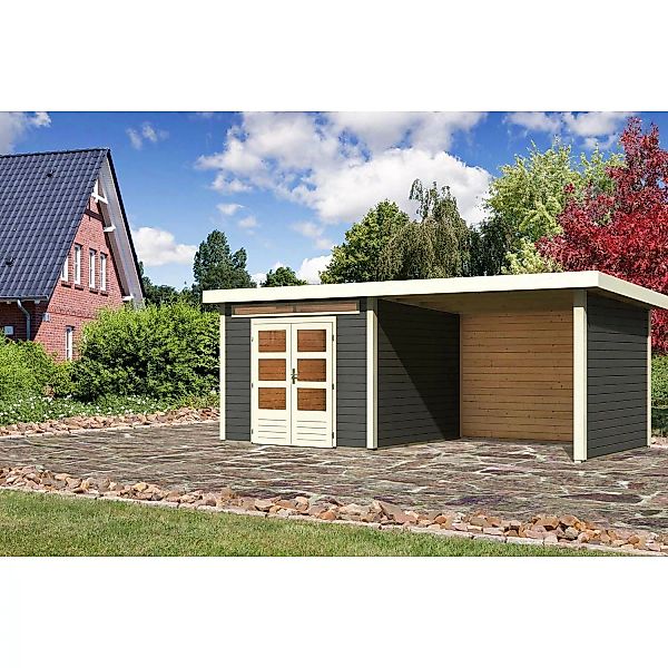 Karibu Holz-Gartenhaus Kumla 6 Terragrau Pultdach Lackiert 270 cm x 270 cm günstig online kaufen