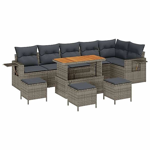 vidaXL 10-Teiliges Garten Sofa Set mit Kissen Grau Poly Rattan Akazie 33617 günstig online kaufen