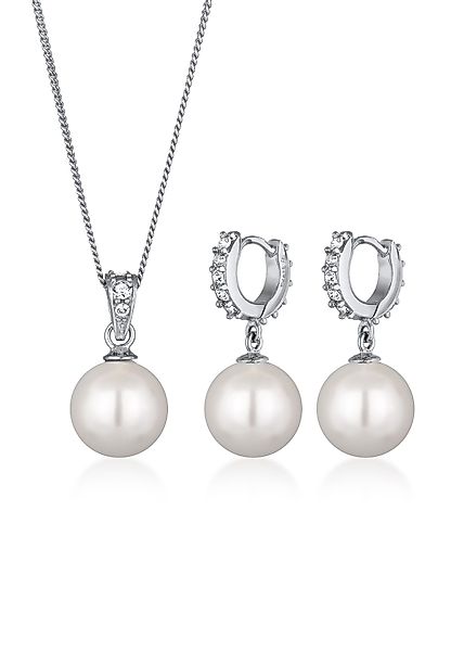 Elli Schmuckset Muschelkernperlen Weiß Glas Kristalle günstig online kaufen