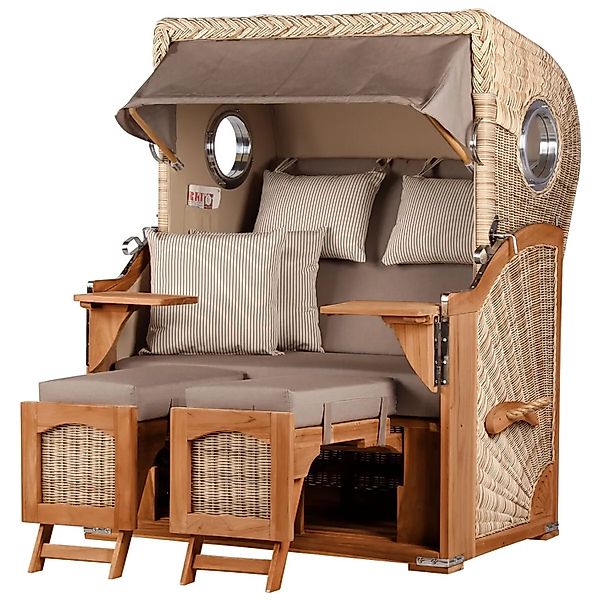 bene,iving Strandkorb Komplettset Ammersee Teak Bullauge PE Shell Modell 53 günstig online kaufen