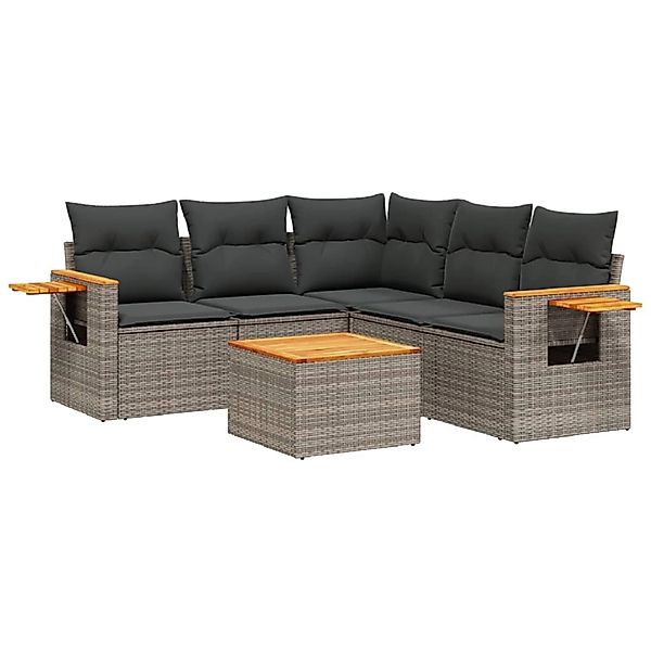 vidaXL 6-Tlg Garten-Sofagarnitur mit Kissen Grau Poly Rattan 3259211 günstig online kaufen