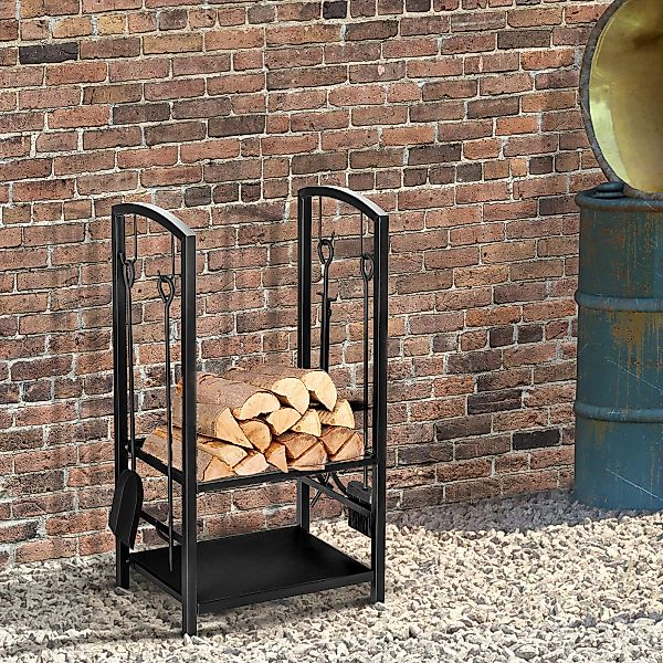 Outsunny Kaminholzständer Brennholzregal Feuerholzablage 2 Schichte Kaminwe günstig online kaufen