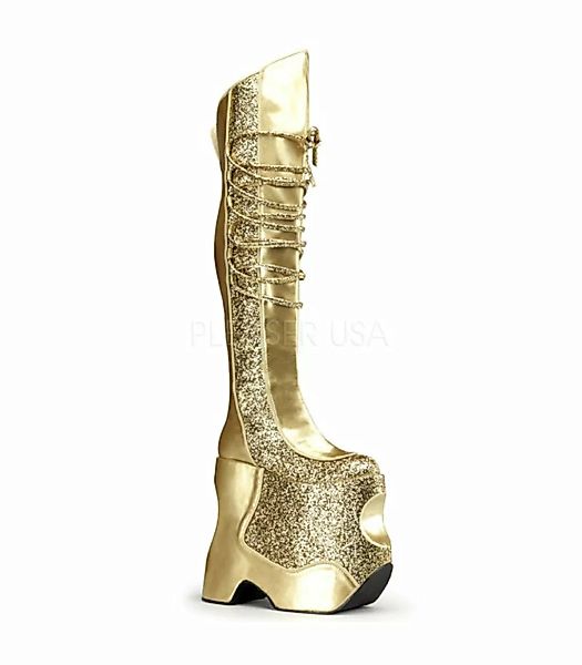 Pleaser Plateau Overknee Stiefel FABULOUS-3035 Gold Crinkle Pat-Glitter (Sc günstig online kaufen
