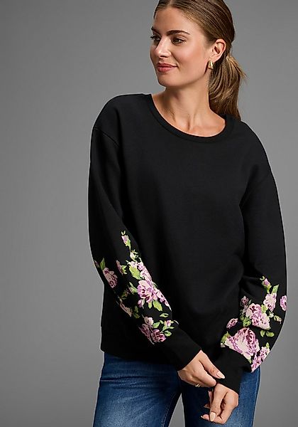 Laura Scott Sweater Weiche Baumwollmischung mit Blumenprint auf den Ärmeln günstig online kaufen