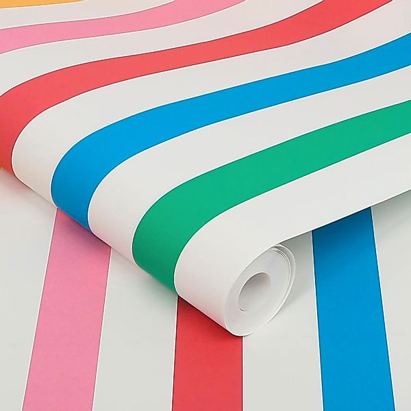 Joules Vliestapete »Country Critters Chunky Stripe White / Rainbow«, Motiv, günstig online kaufen