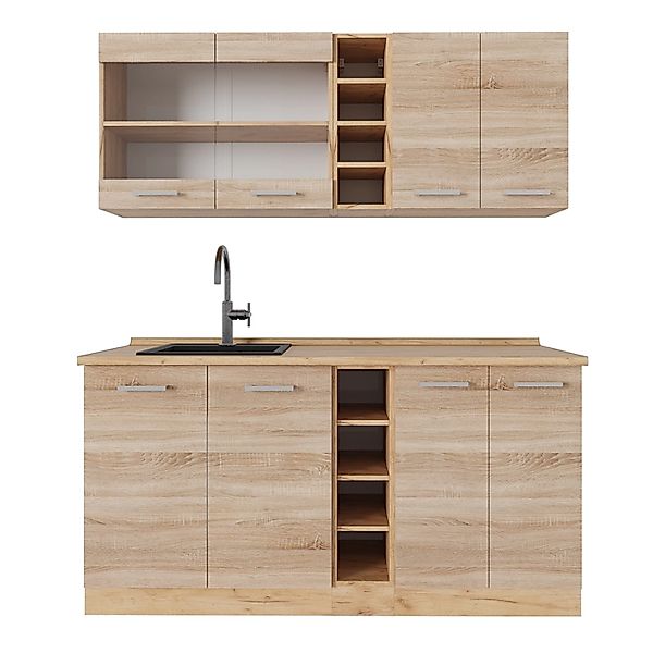 Vicco R-Line Singleküche Sonoma/Goldkraft Eiche 160 cm ohne Arbeitsplatte o günstig online kaufen