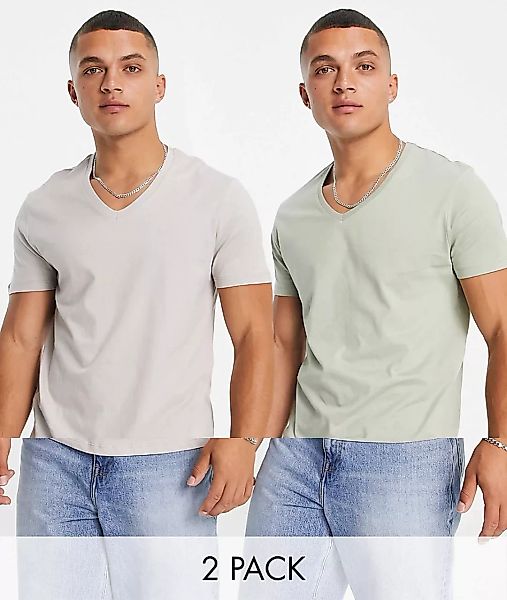 ASOS DESIGN – 2er-Pack T-Shirts mit V-Ausschnitt-Mehrfarbig günstig online kaufen