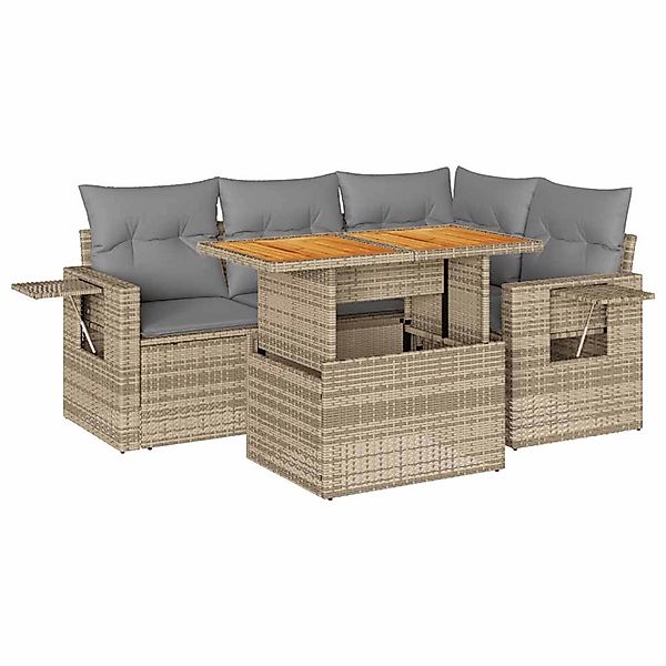 vidaXL 5-Tlg Garten-Sofagarnitur mit Kissen Beige Poly Rattan 3327146 günstig online kaufen