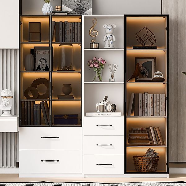 Merax Glasvitrine mit LED-Beleuchtung (2-St., Stehend günstig online kaufen