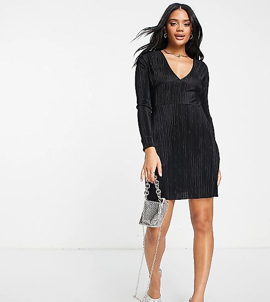 Missguided – Tief ausgeschnittenes, plissiertes Minikleid in Schwarz günstig online kaufen