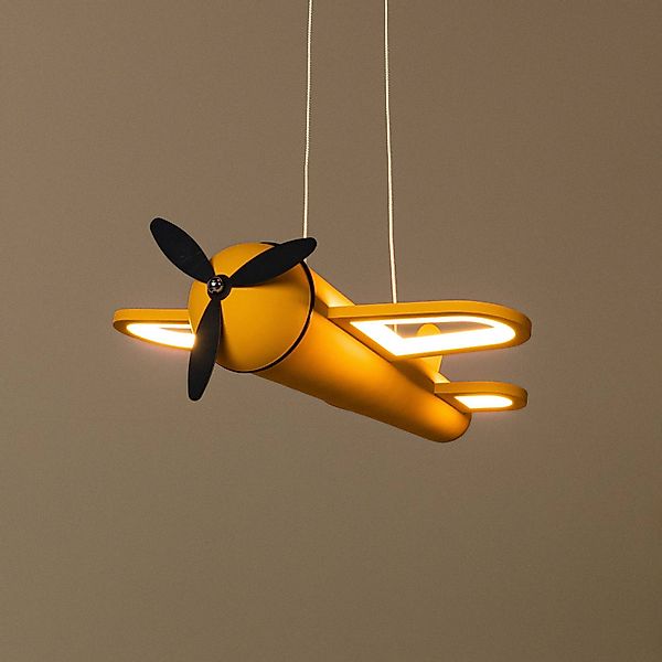 LED-Kinderzimmer-Pendellampe Fokker, gelb Länge 46 cm Metall günstig online kaufen