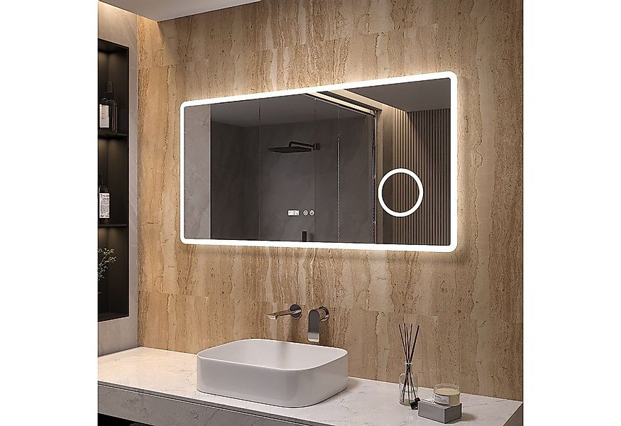 AQUALAVOS Badspiegel Badspiegel mit licht Beleuchtung 120x60 cm Touch Uhr d günstig online kaufen