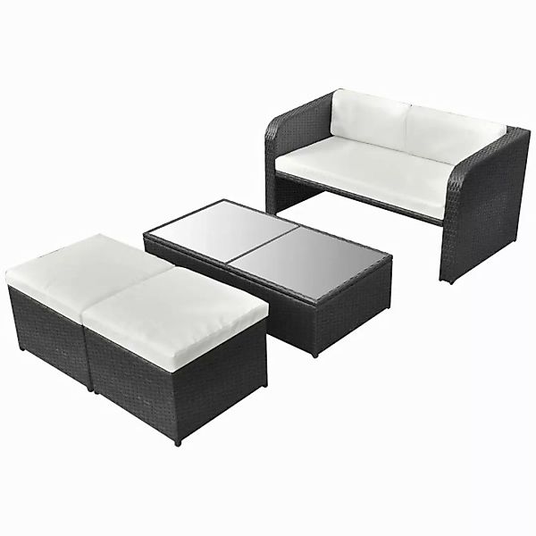 4-tlg. Garten-lounge-set Mit Auflagen Poly Rattan Schwarz günstig online kaufen